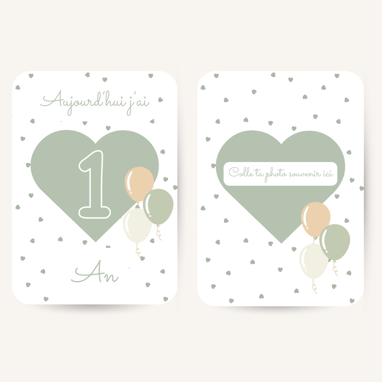 Carte étape bébé - vert sauge - Pack de 13 cartes souvenirs