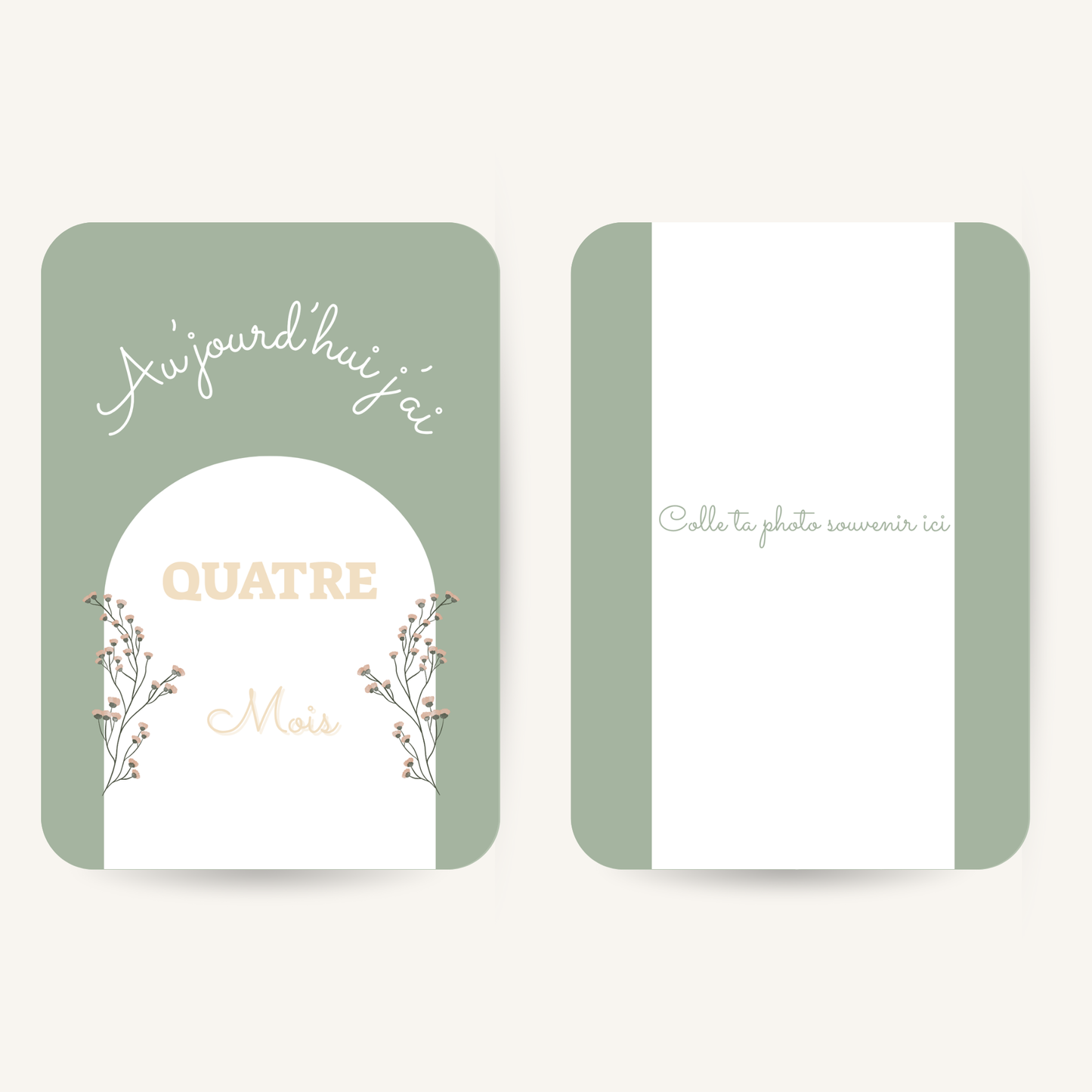 Carte étape bébé - vert sauge - Pack de 13 cartes souvenirs