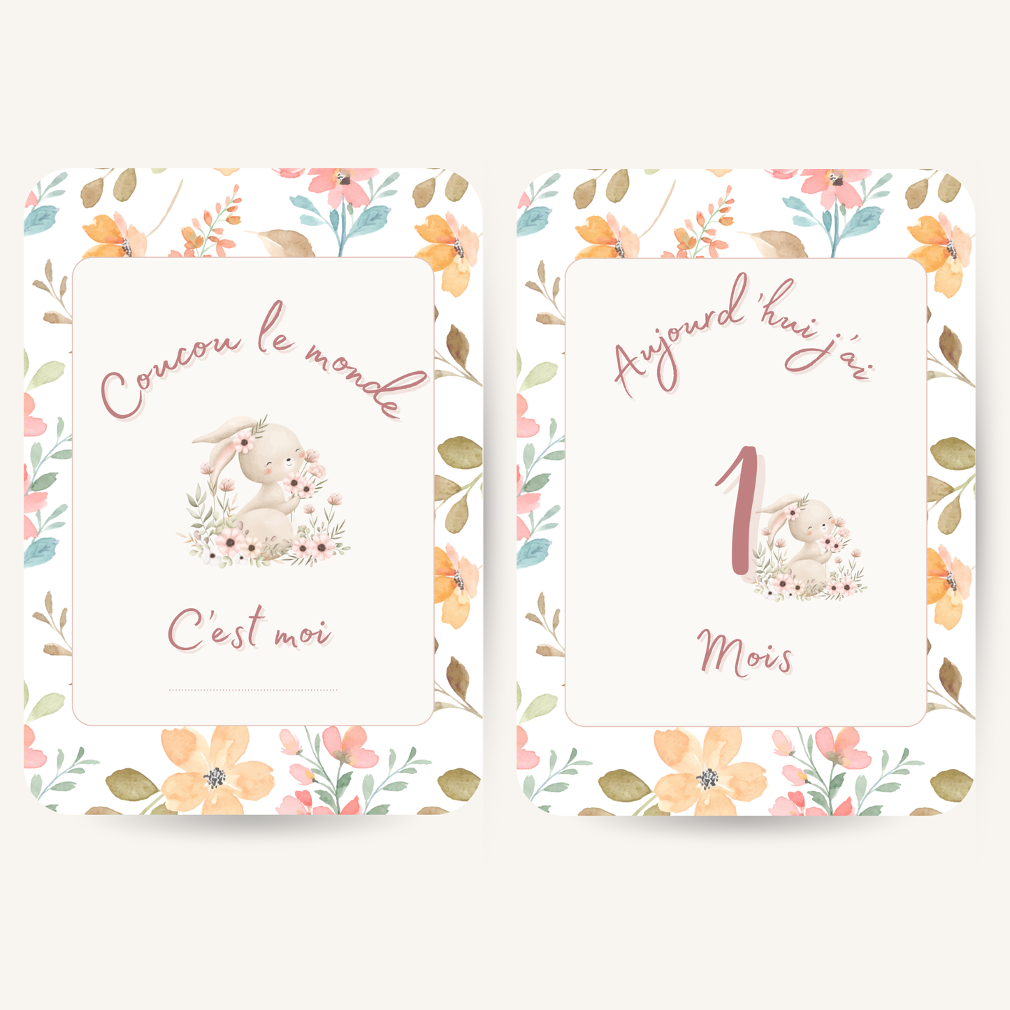 Carte étape bébé - Fleurs rose - Pack de 13 cartes souvenirs