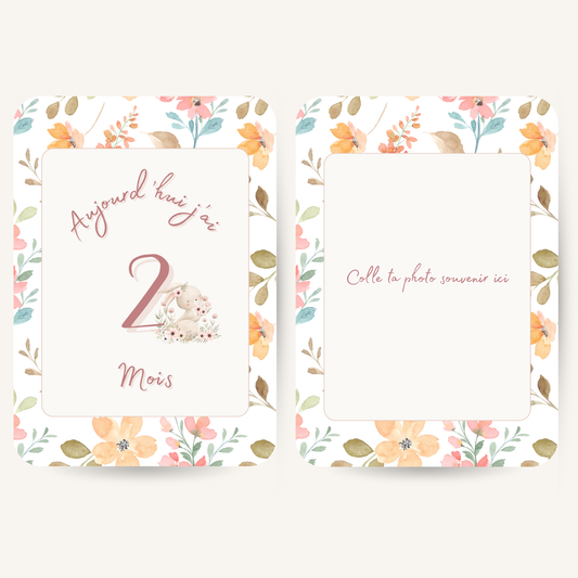Carte étape bébé - Fleurs rose - Pack de 13 cartes souvenirs