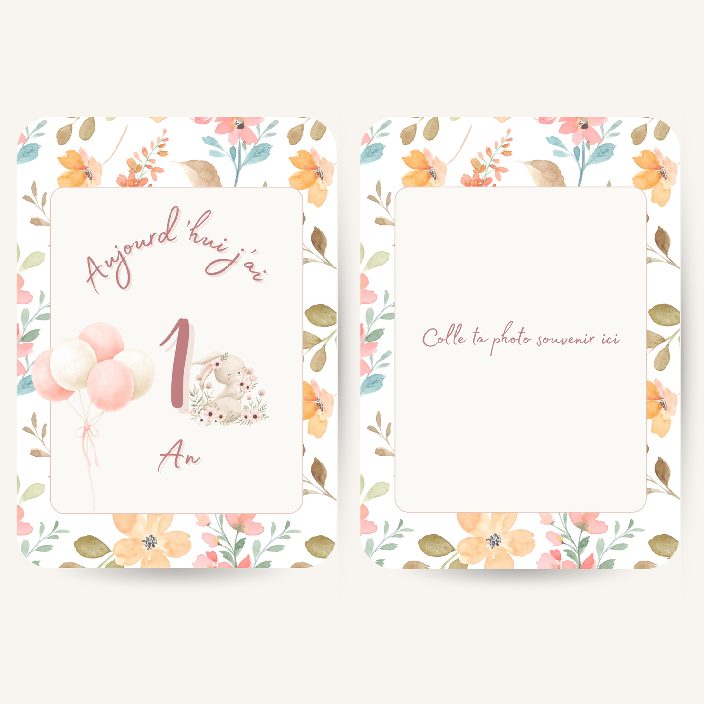 Carte étape bébé - Fleurs rose - Pack de 13 cartes souvenirs