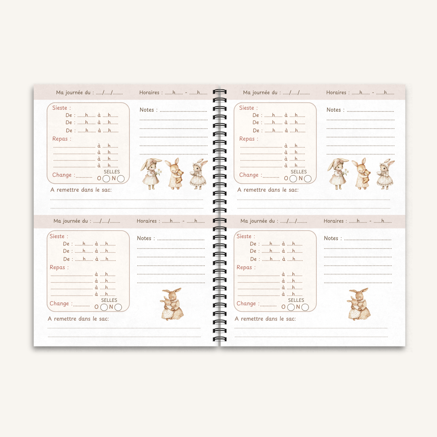 Carnet de liaison nounou / crèche / assistante maternelle - bébé suivi quotidien pendant 1 an