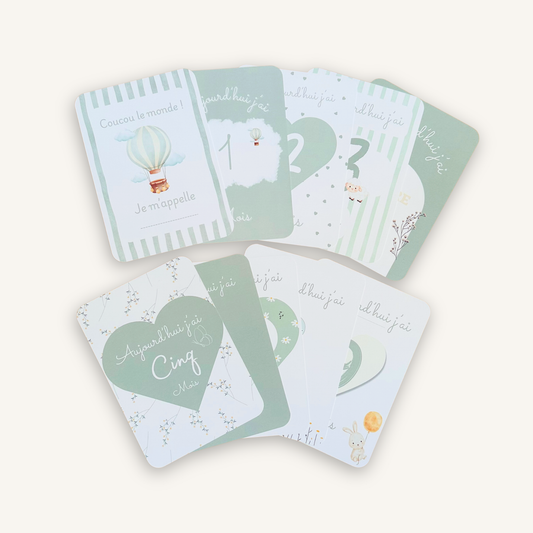 Carte étape bébé - vert sauge - Pack de 13 cartes souvenirs