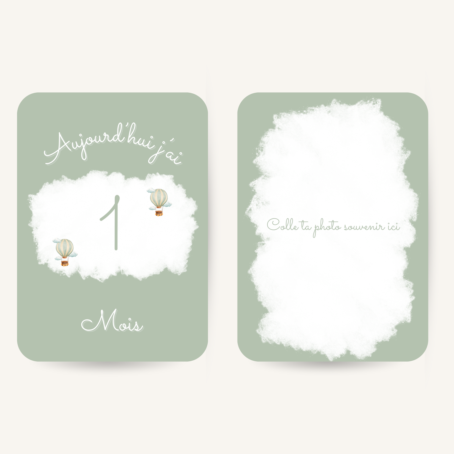 Carte étape bébé - vert sauge - Pack de 13 cartes souvenirs
