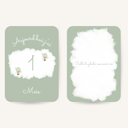 Carte étape bébé - vert sauge - Pack de 13 cartes souvenirs